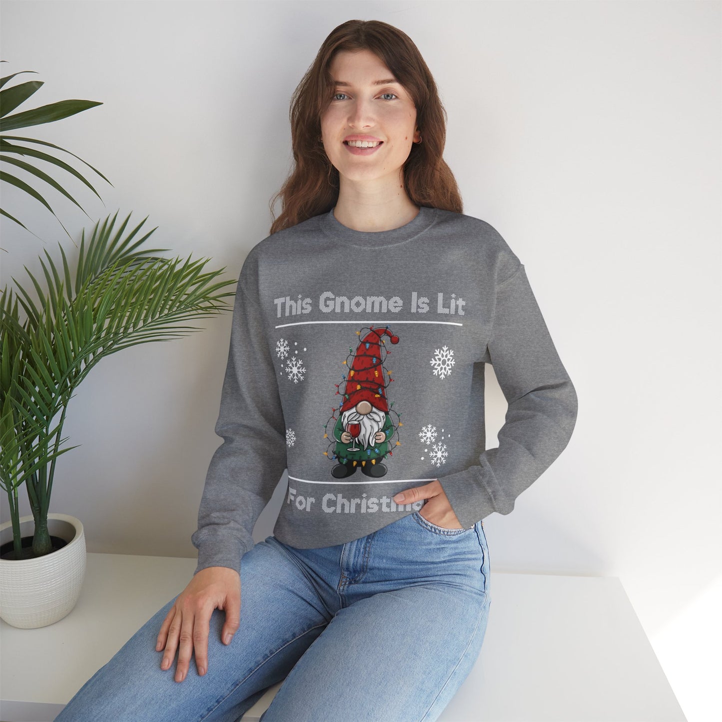 This Gnome Is Lit For Christmas Sweatshirt - Unisex Heavy Blend Crewneck - Holiday Sweater