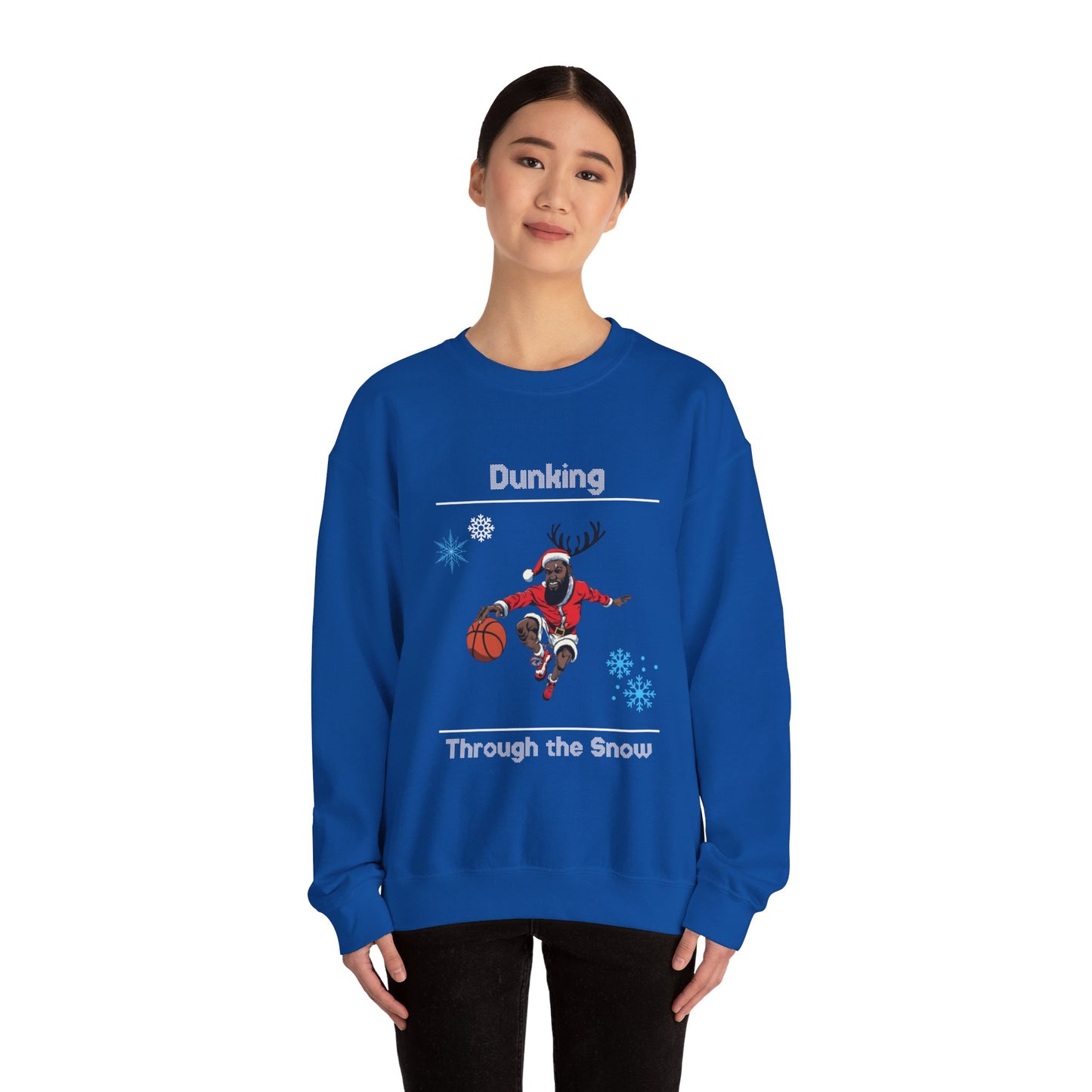 Dunking Through the Snow Ugly Christmas Sweatshirt - Festive Basketball Holiday Sweater