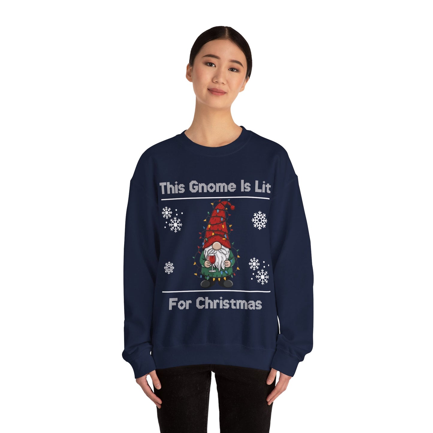 This Gnome Is Lit For Christmas Sweatshirt - Unisex Heavy Blend Crewneck - Holiday Sweater