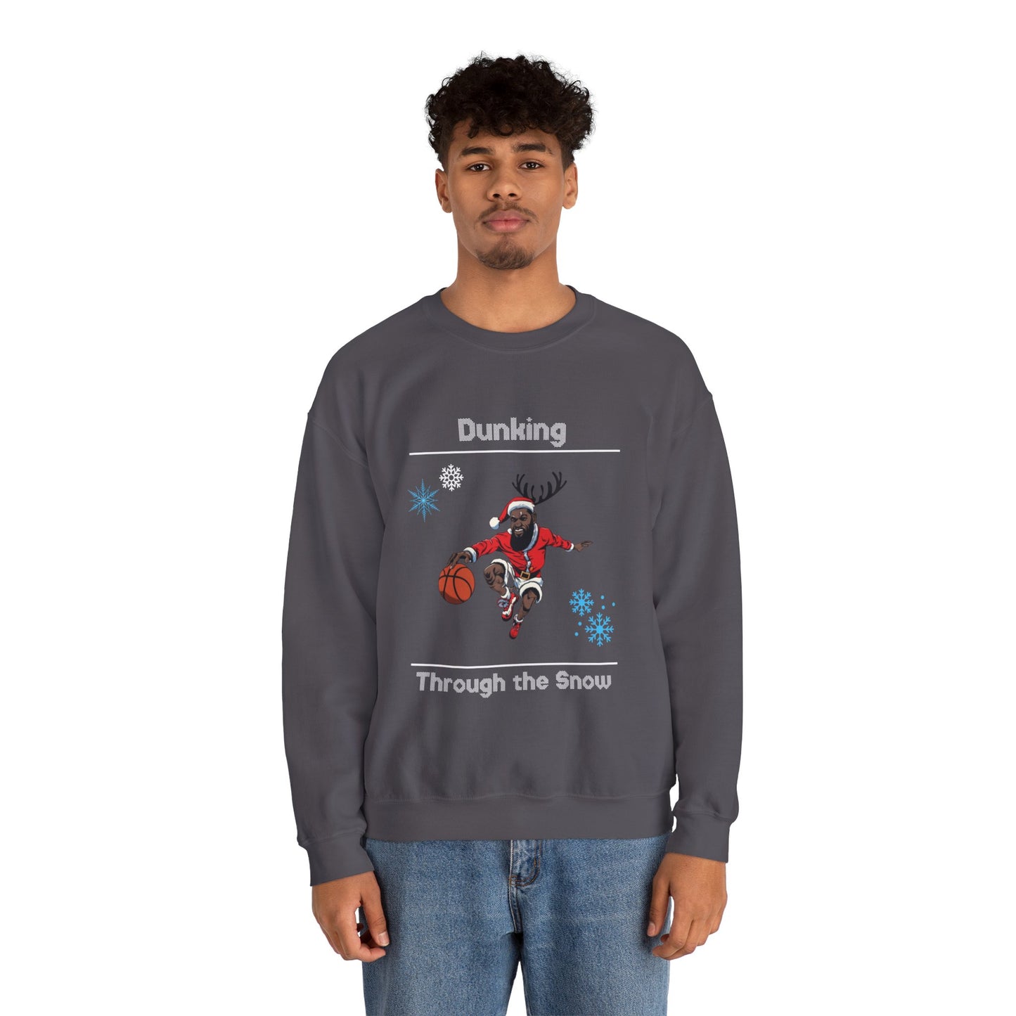 Dunking Through the Snow Ugly Christmas Sweatshirt - Festive Basketball Holiday Sweater