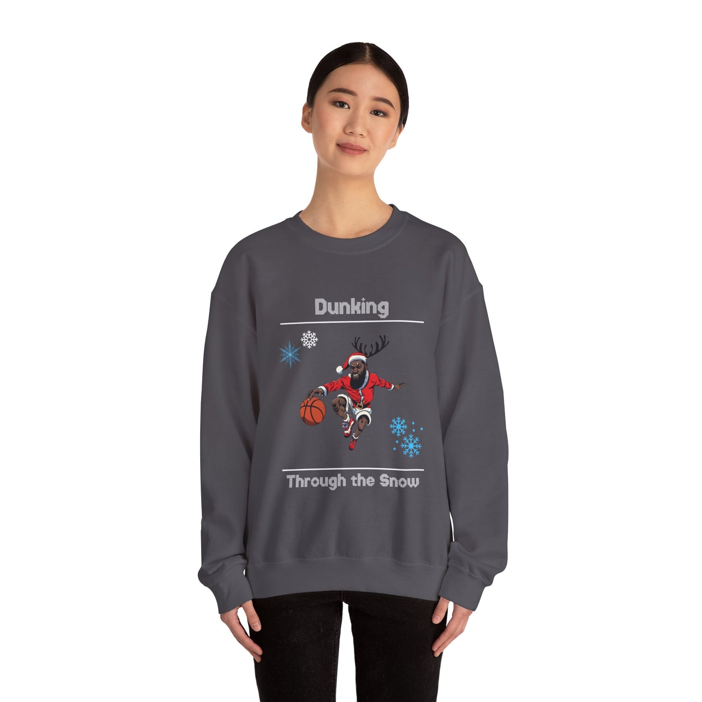 Dunking Through the Snow Ugly Christmas Sweatshirt - Festive Basketball Holiday Sweater