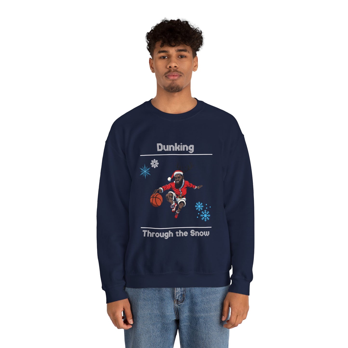 Dunking Through the Snow Ugly Christmas Sweatshirt - Festive Basketball Holiday Sweater