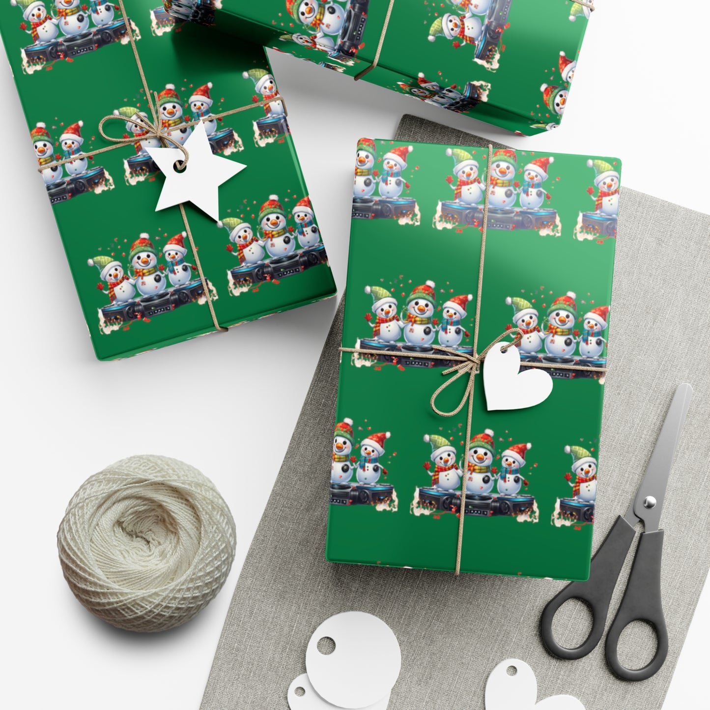 Custom Festive DJ Snowman Wrapping Paper - Christmas Gift Wrap in Matte or Satin Finish