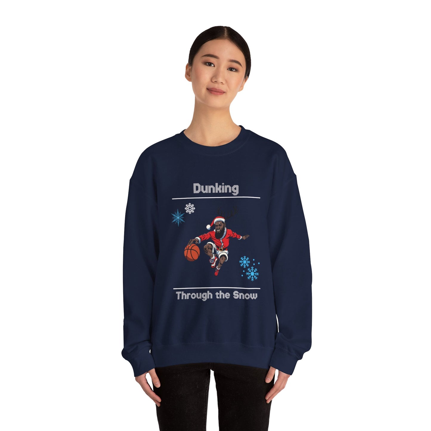 Dunking Through the Snow Ugly Christmas Sweatshirt - Festive Basketball Holiday Sweater