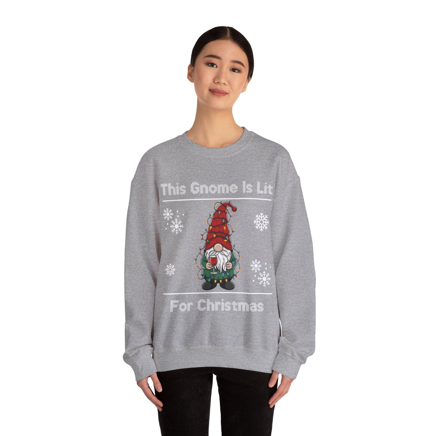 This Gnome Is Lit For Christmas Sweatshirt - Unisex Heavy Blend Crewneck - Holiday Sweater