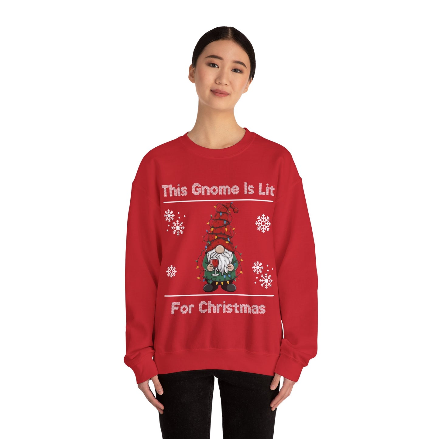 This Gnome Is Lit For Christmas Sweatshirt - Unisex Heavy Blend Crewneck - Holiday Sweater