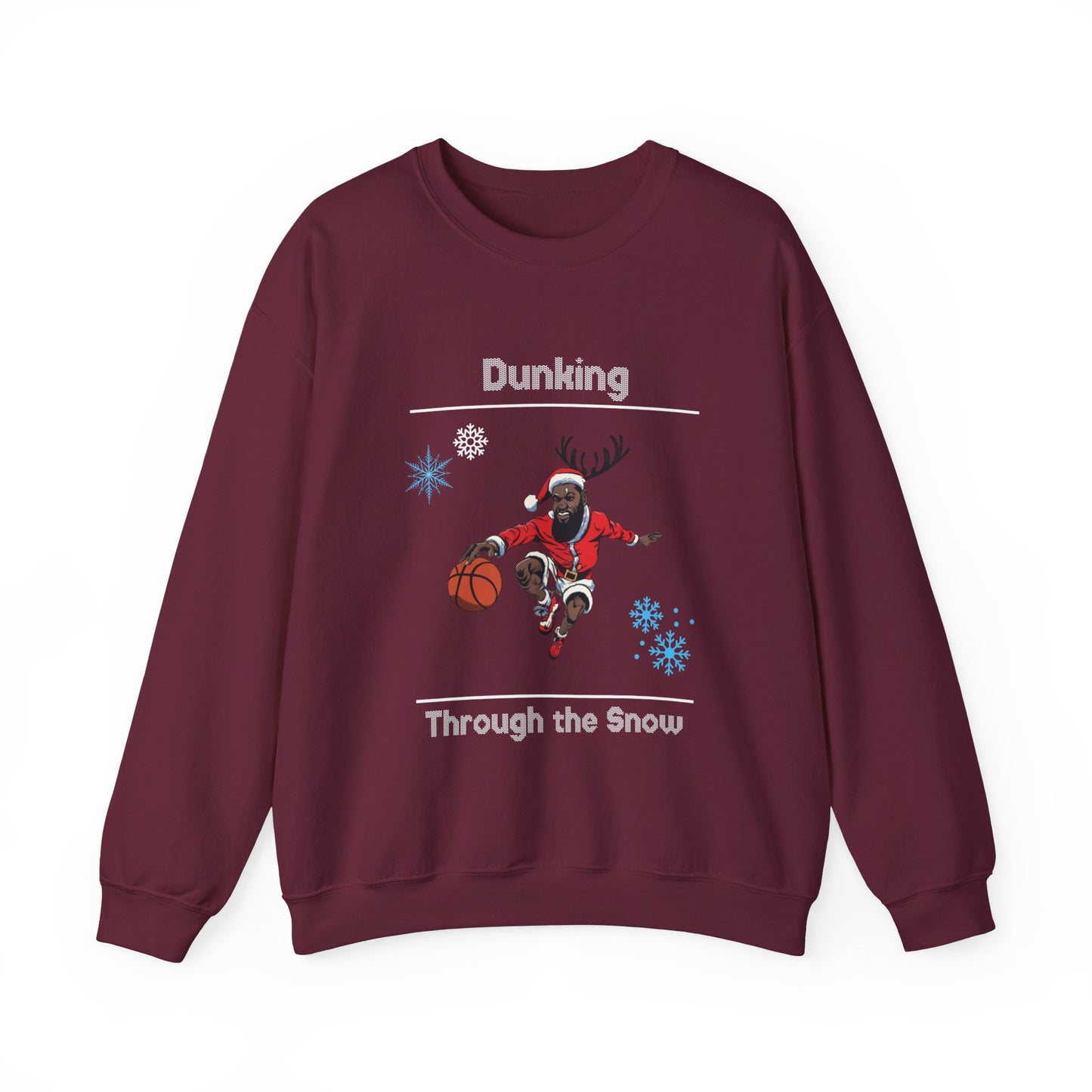 Dunking Through the Snow Ugly Christmas Sweatshirt - Festive Basketball Holiday Sweater