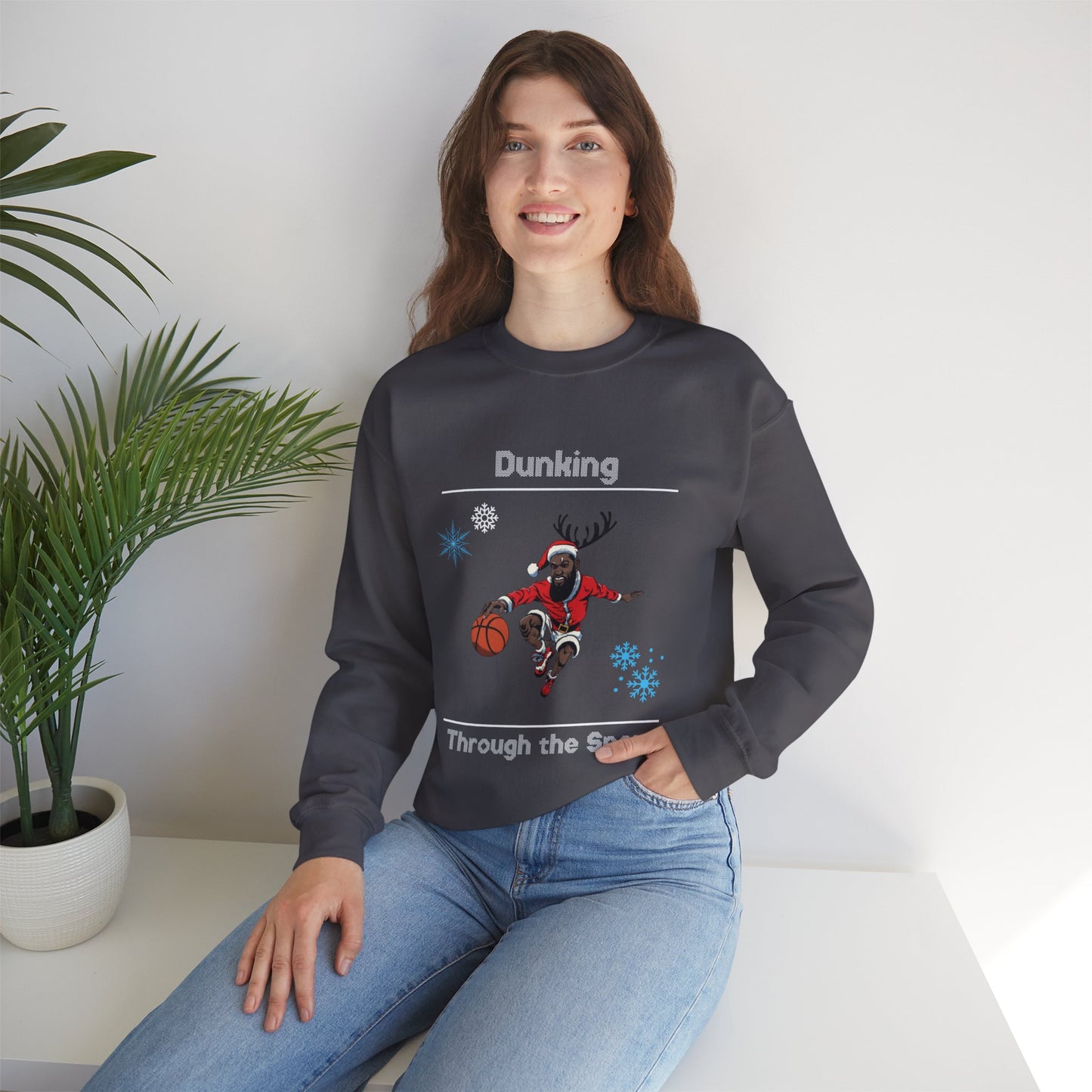 Dunking Through the Snow Ugly Christmas Sweatshirt - Festive Basketball Holiday Sweater