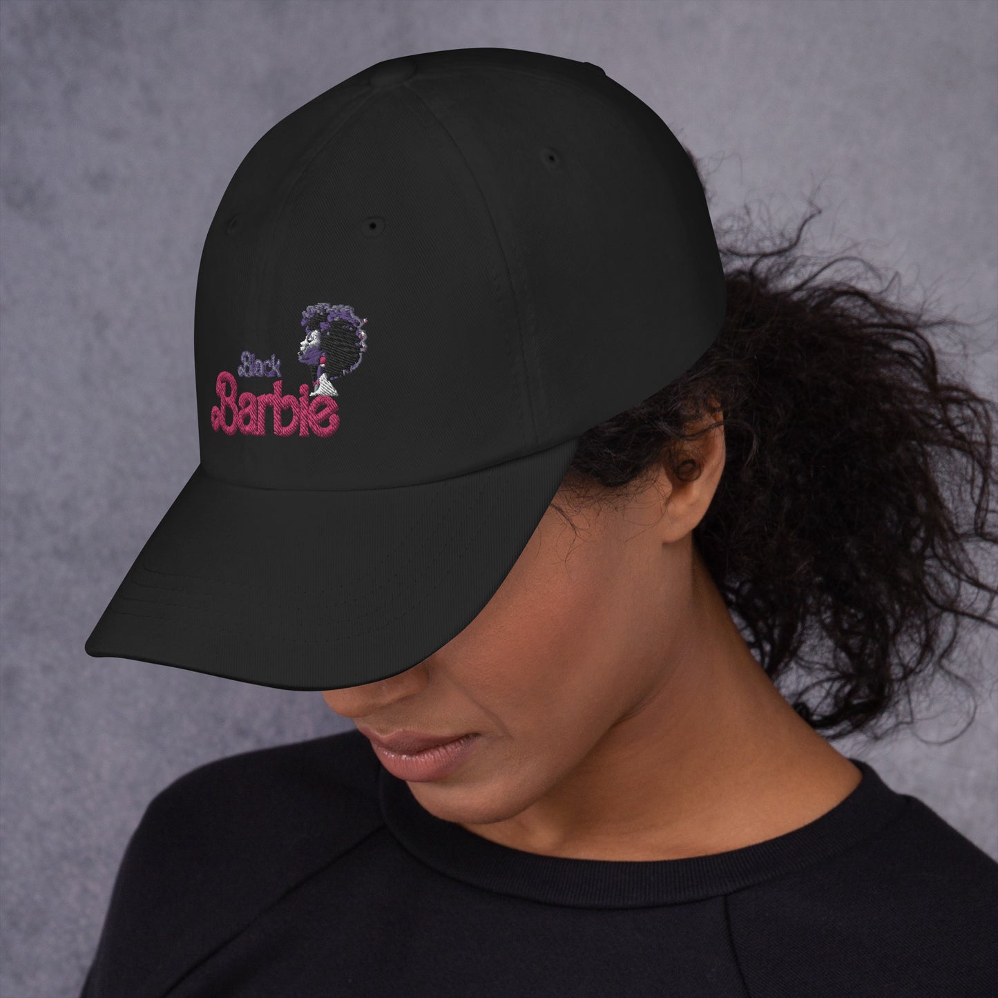 Black Barbie Embroidered Hat - Stylish Adjustable Cap for All Ages