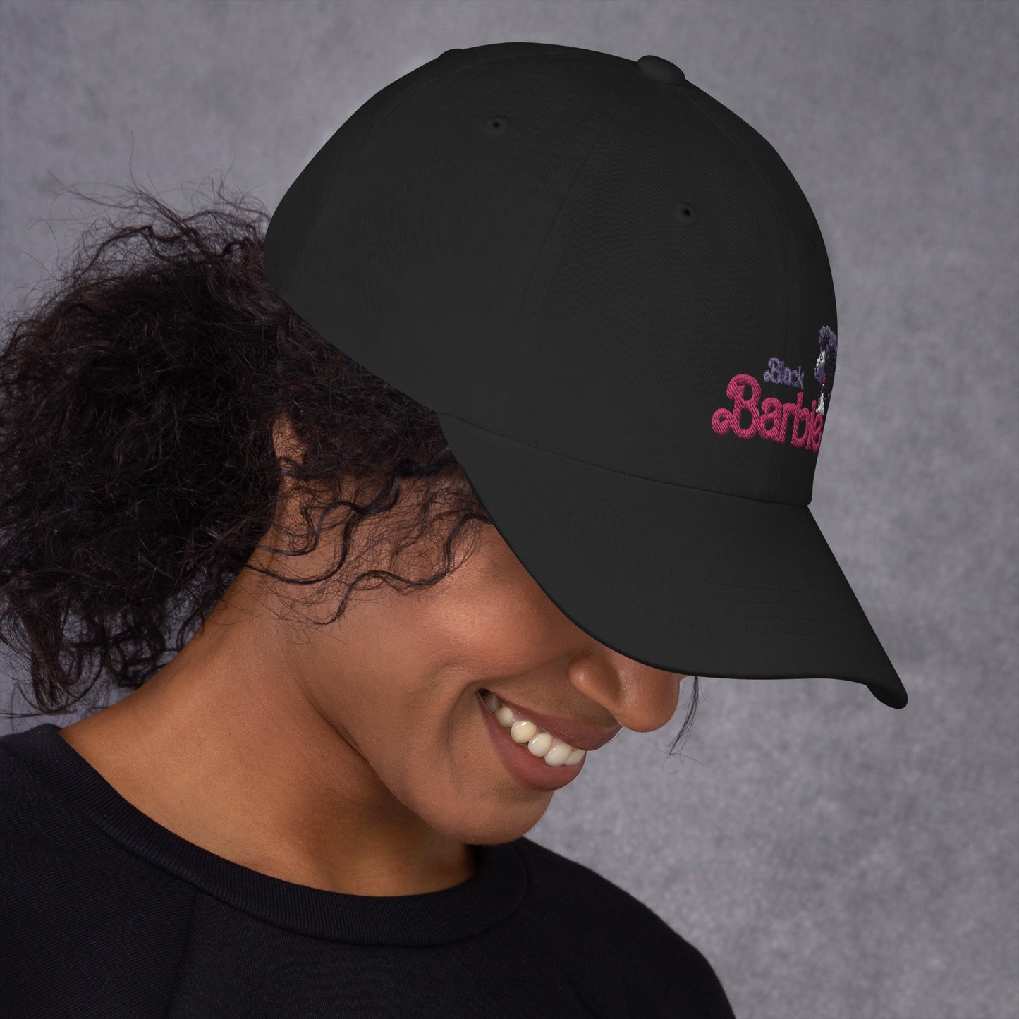 Black Barbie Embroidered Hat - Stylish Adjustable Cap for All Ages