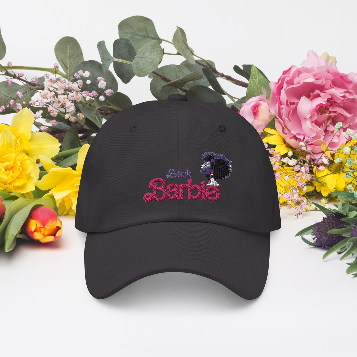 Black Barbie Embroidered Hat - Stylish Adjustable Cap for All Ages