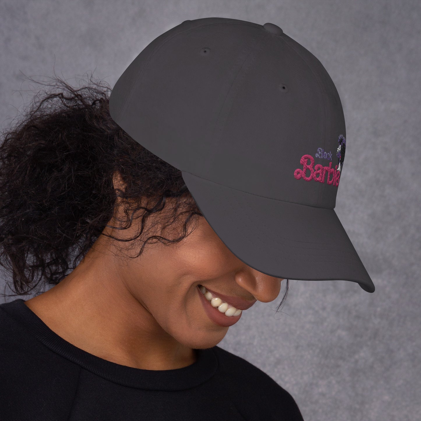 Black Barbie Embroidered Hat - Stylish Adjustable Cap for All Ages