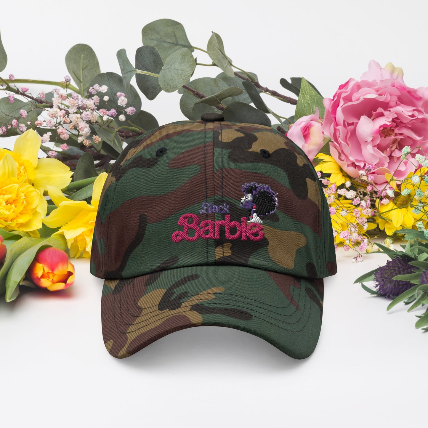 Black Barbie Embroidered Hat - Stylish Adjustable Cap for All Ages