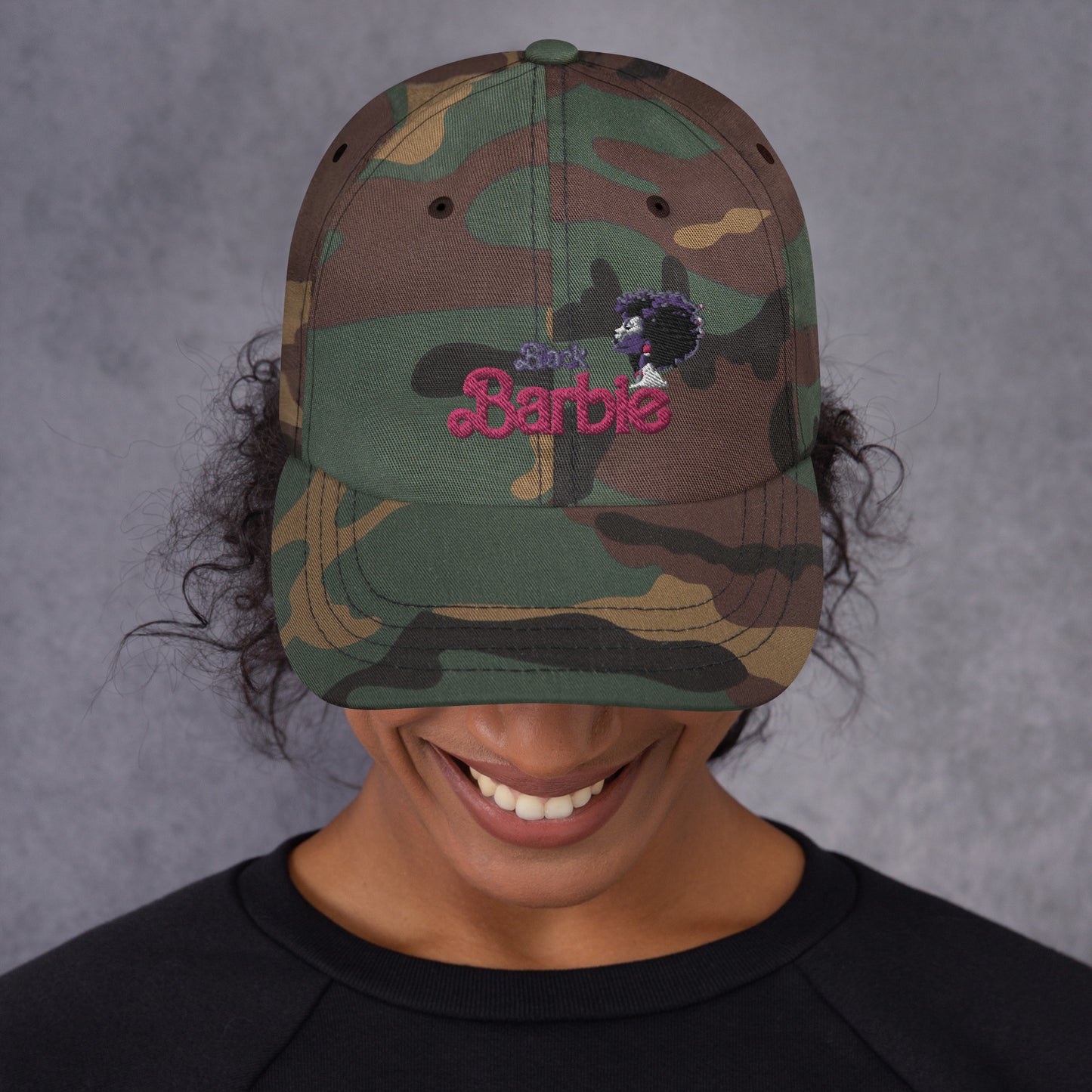 Black Barbie Embroidered Hat - Stylish Adjustable Cap for All Ages