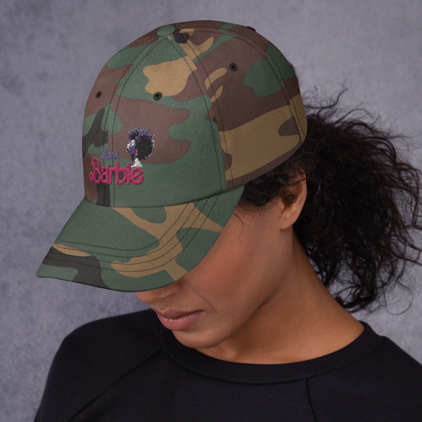 Black Barbie Embroidered Hat - Stylish Adjustable Cap for All Ages