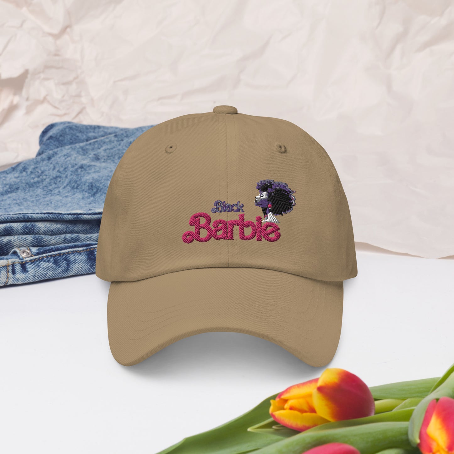 Black Barbie Embroidered Hat - Stylish Adjustable Cap for All Ages