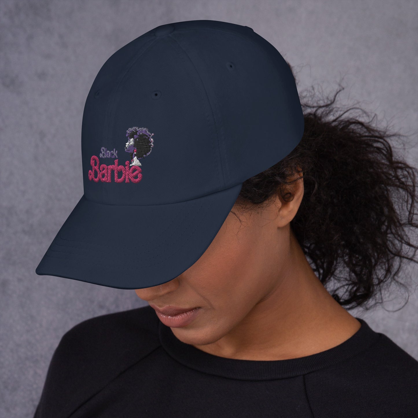 Black Barbie Embroidered Hat - Stylish Adjustable Cap for All Ages