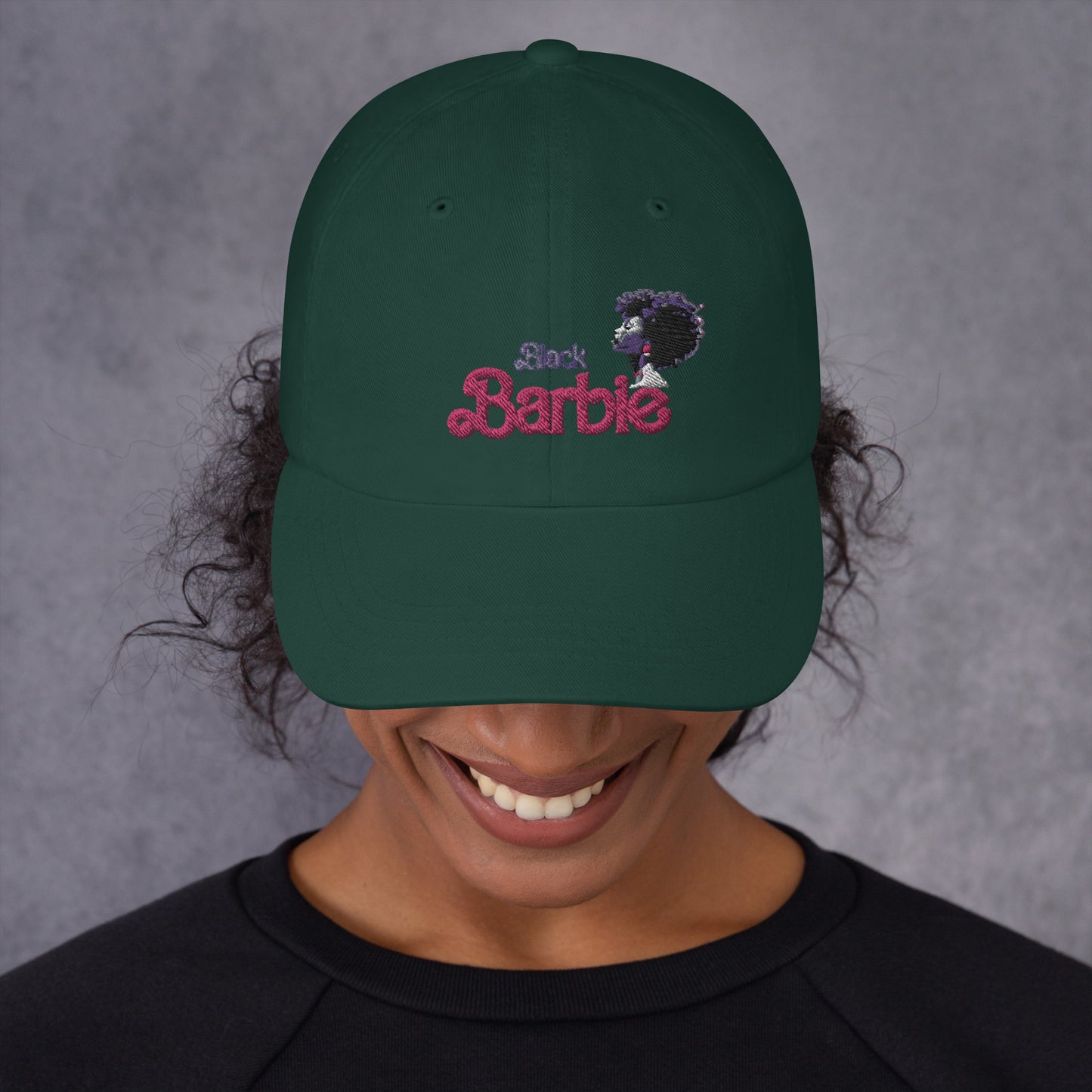 Black Barbie Embroidered Hat - Stylish Adjustable Cap for All Ages