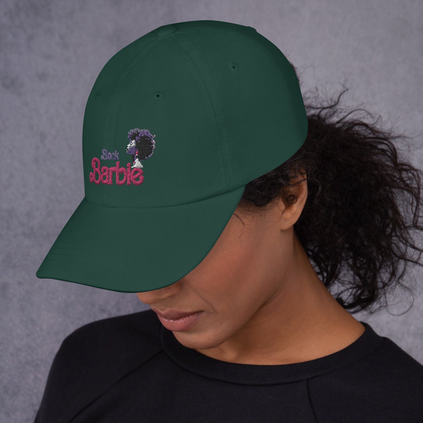 Black Barbie Embroidered Hat - Stylish Adjustable Cap for All Ages