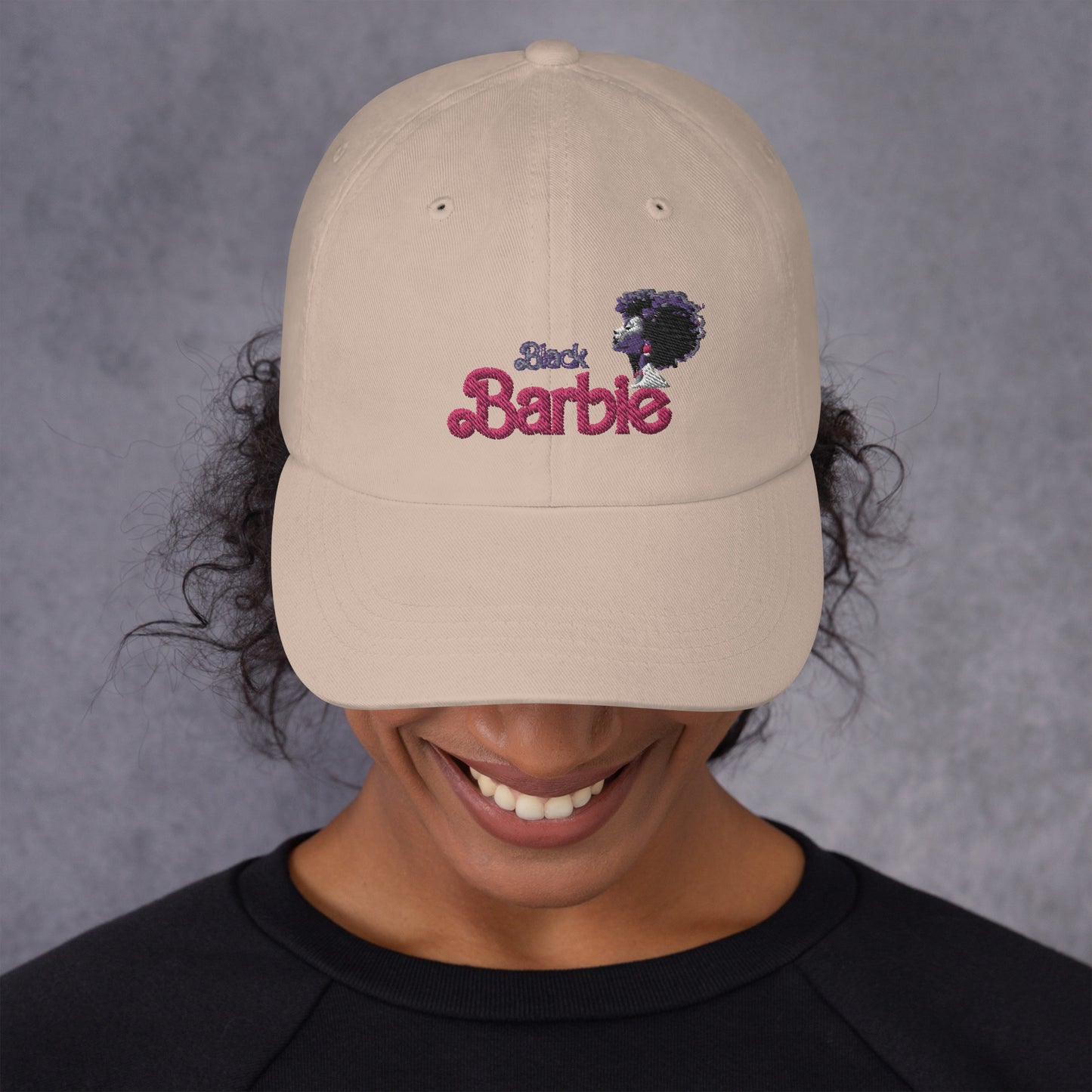 Black Barbie Embroidered Hat - Stylish Adjustable Cap for All Ages